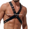 Yuvarlak Detaylı X Harness - Şık Erkek Göğüs Harness, Deri Harness - APFTM221
