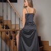 DANTELLİ UZUN YIRTMAÇLI SATEN GECELİK ELBİSE STRİNG TAKIM SİYAH (MGP31512)