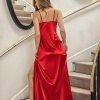 DANTELLİ UZUN YIRTMAÇLI SATEN GECELİK ELBİSE STRİNG TAKIM KIRMIZI (MGP31512)