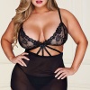 Bacio Fantazi Büyük Beden Mini Etekli Dantelli Siyah Jartiyer Takım BC8637