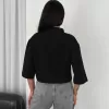 Kadın Crop Yakalı Gömlek Üç Çeyrek Sleeve Kol - Siyah
