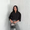 Kadın Crop Yakalı Gömlek Üç Çeyrek Sleeve Kol - Siyah