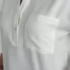 Kadın Crop Yakalı Gömlek Üç Çeyrek Sleeve Kol - Beyaz