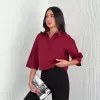 Kadın Crop Yakalı Gömlek Üç Çeyrek Sleeve Kol - Bordo