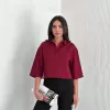 Kadın Crop Yakalı Gömlek Üç Çeyrek Sleeve Kol - Bordo