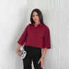 Kadın Crop Yakalı Gömlek Üç Çeyrek Sleeve Kol - Bordo