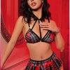 Kadın Kırmızı Ekose Etekli Liseli Seksi Kostüm