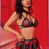 Kadın Kırmızı Ekose Etekli Liseli Seksi Kostüm