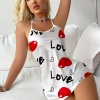 Love Desenli Beyaz Saten Gecelik