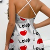 Love Desenli Beyaz Saten Gecelik