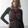 Deri ve Zincir Detaylı Harness Takım, Deri Dansçı Kostüm, Choker Detaylı Deri Harness - APFT1397