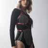 Deri ve Zincir Detaylı Harness Takım, Deri Dansçı Kostüm, Choker Detaylı Deri Harness - APFT1397