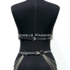 Deri ve Zincir Detaylı Harness Takım, Deri Dansçı Kostüm, Choker Detaylı Deri Harness - APFT1397