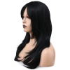 Katlı Kesim Perçemli Düz Fiber Sentetik Orta Boy Peruk - Siyah