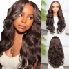 Gür Yoğun Su Dalgalı Koyu Kumral Fiber Sentetik Uzun Tül Peruk