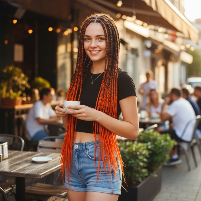 Afrika Örgüsü Ve Rasta İçin Sentetik Ombreli Saç - Siyah / Turuncu