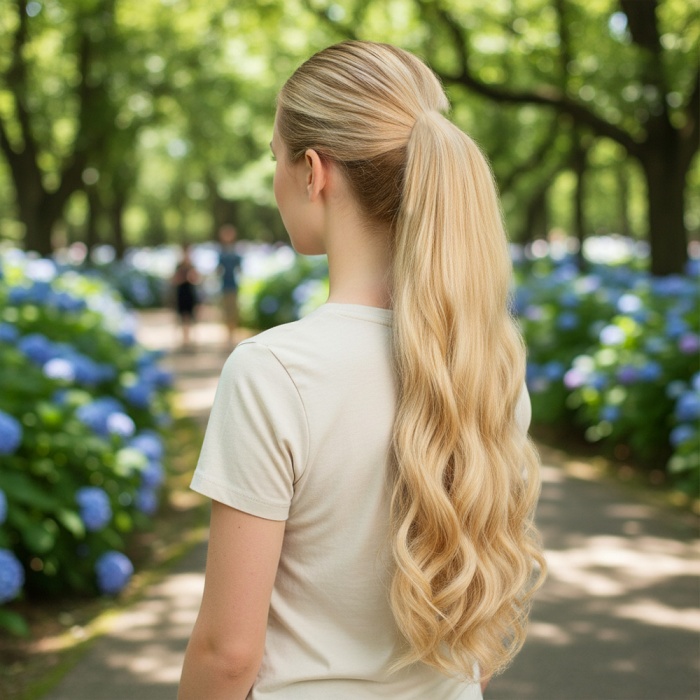 Bağlamalı Kabarık Dalgalı At Kuyruğu - Balköpüğü Beyaz Platin Röfleli