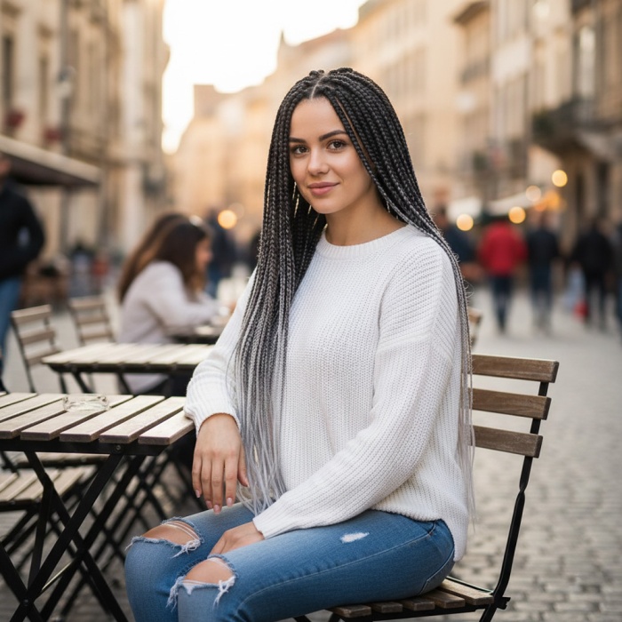 Afrika Örgüsü Ve Rasta İçin Sentetik Ombreli Saç - Siyah / Koyu Gri / Açık Gri