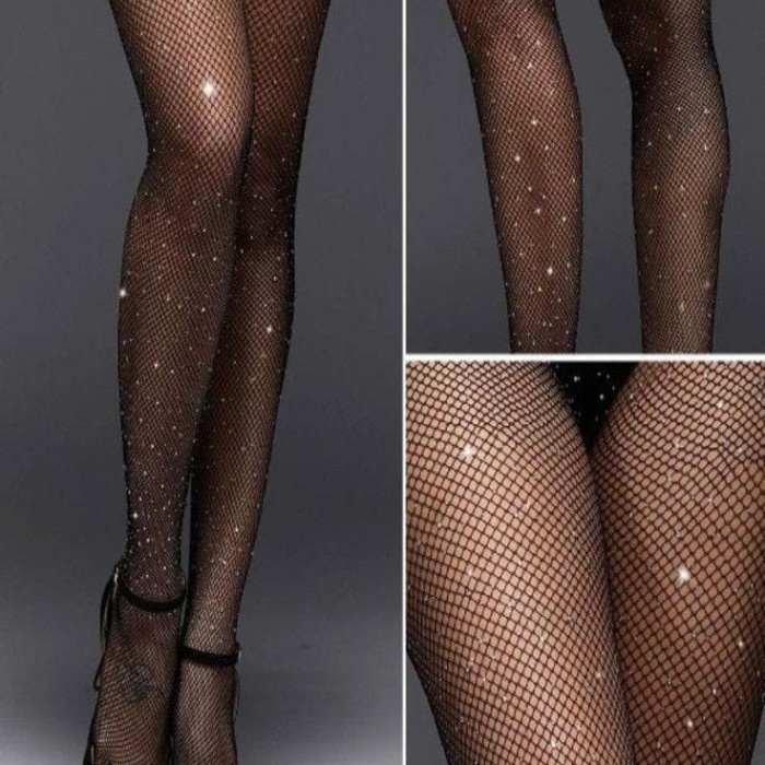 Siyah File Taşlı Çorap