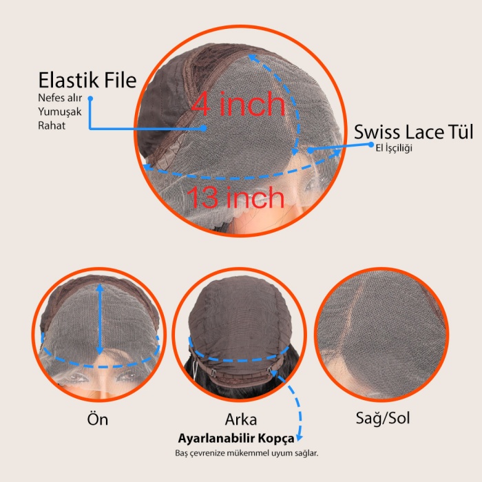 Siyah Bebek Saçlı Fiber Sentetik Tül Peruk