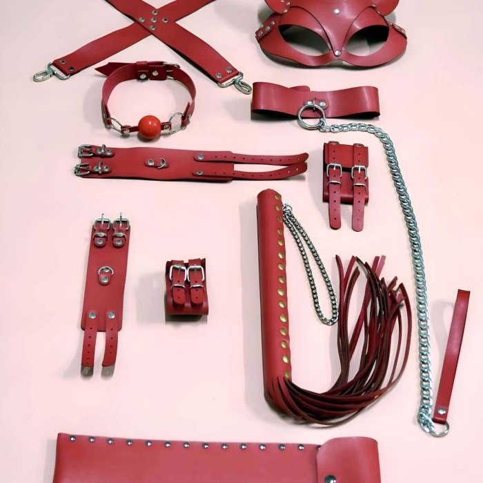 7li Fantezi Kırbaç Kelepçe Set, Kelepçe Takım, Ayak Kelepçesi, Kedi Maskesi - APFT1309