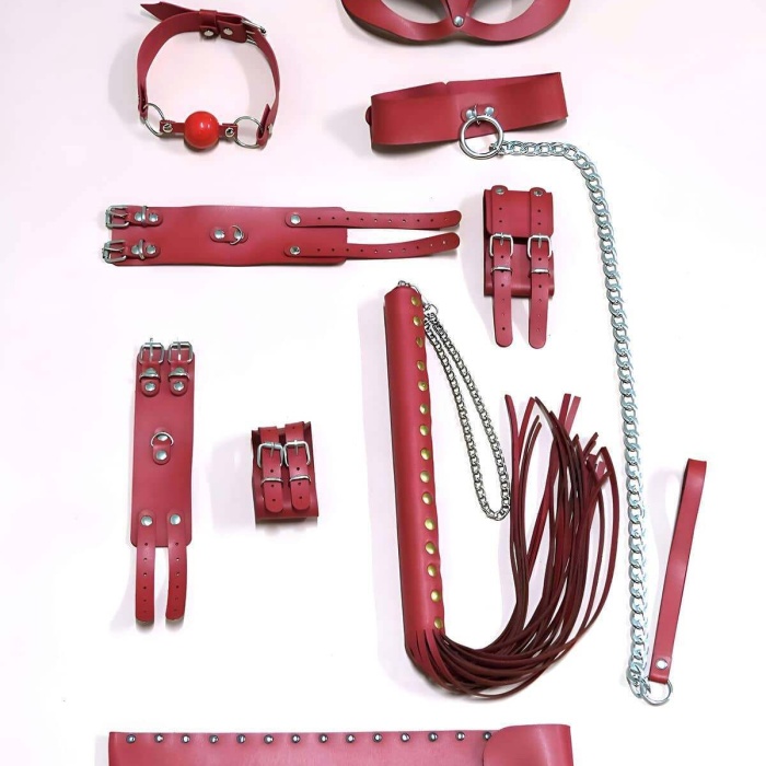 Kırbaç Kelepçe Set, 6ı Set, Ayak - El Kelepçesi, Maske, Ağız Topu - APFT1308
