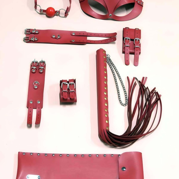 Kırbaç Kelepçe Set, 5li Set, El - Ayak Kelepçesi, Maske, Ağız Topu - APFT1307