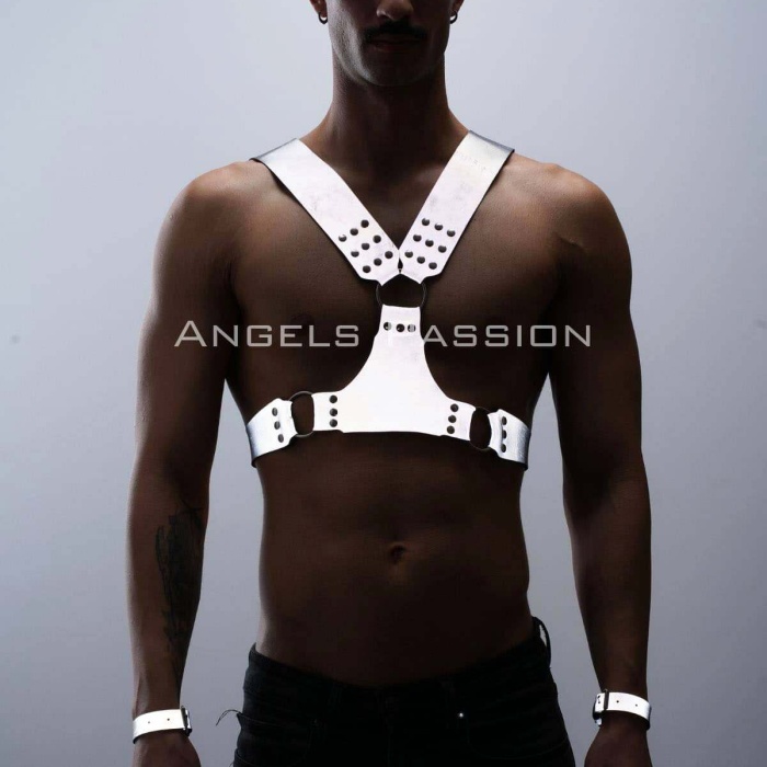 Karanlıkta Parlayan - Reflektörlü Erkek Harness, Kelepçeli Göğüs Harness Takım - APFTM121