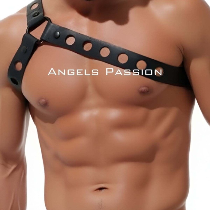 Yuvarlak Delik Detaylı Şık Erkek Omuz Harness, Deri Omuz Harness - APFTM218