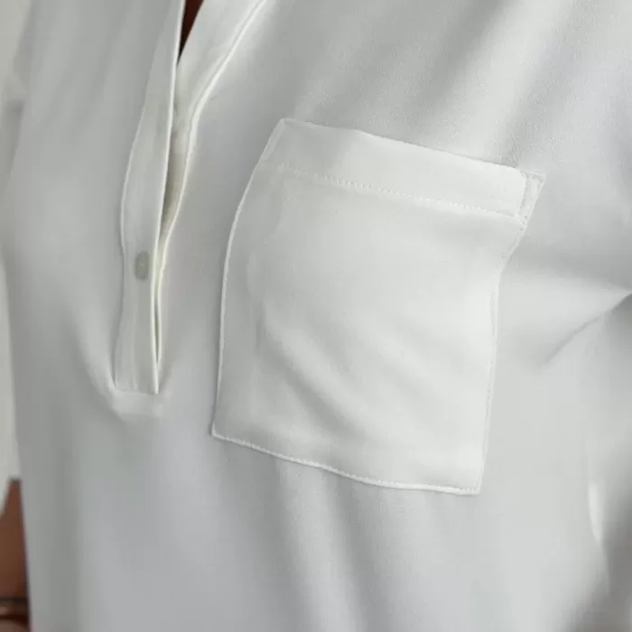 Kadın Crop Yakalı Gömlek Üç Çeyrek Sleeve Kol - Beyaz
