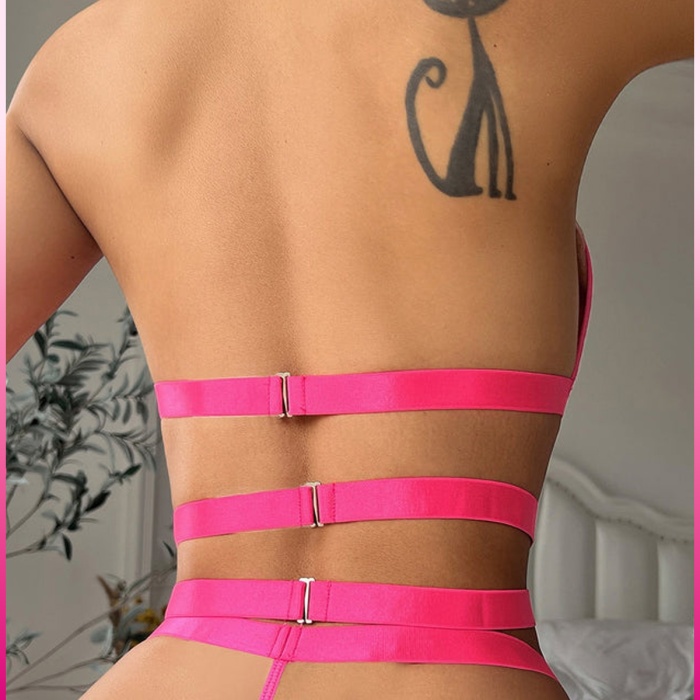 Kırmızı Dantelli Kalp Detaylı Zincirli Seksi İç Giyim Seti