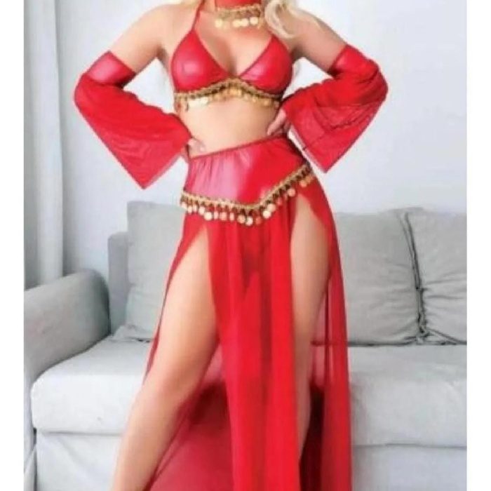 Kırmızı Peçeli Dansöz Kıyefeti