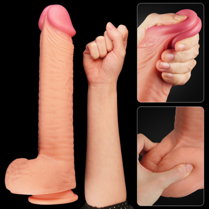 Censan 12 İnç Dual Layered Platinum Silicone Cock Dildo