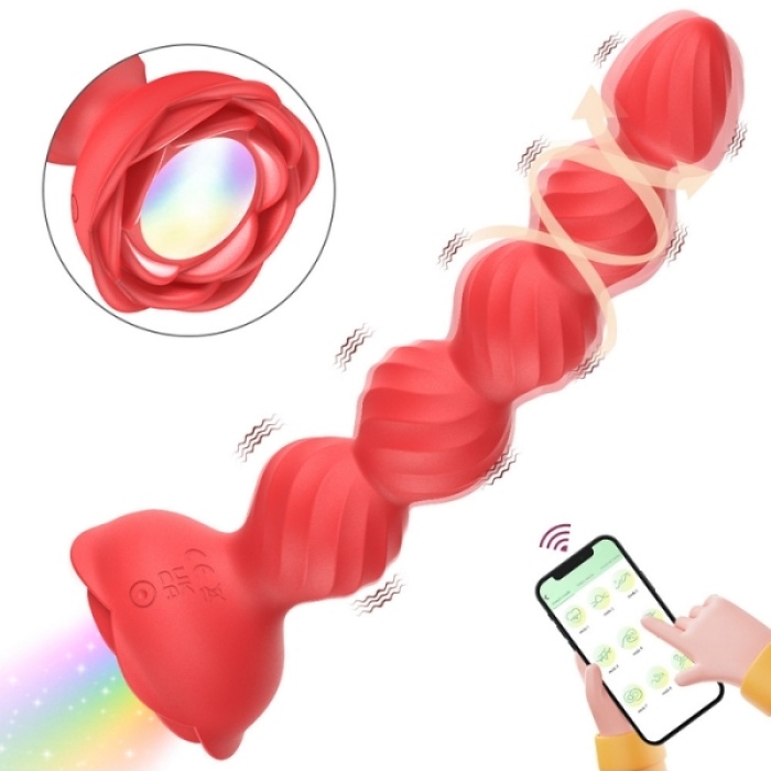 Censan Telefon Kontrollü Haley Rose Pulled Beads Anal Plug – Kırmızı