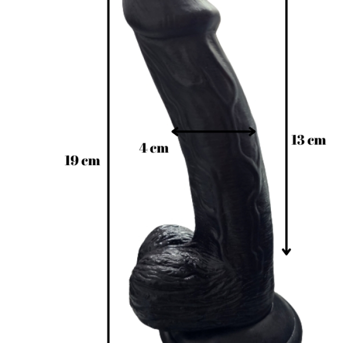 Gerçekçi Testisli Siyah Dildo 19 cm