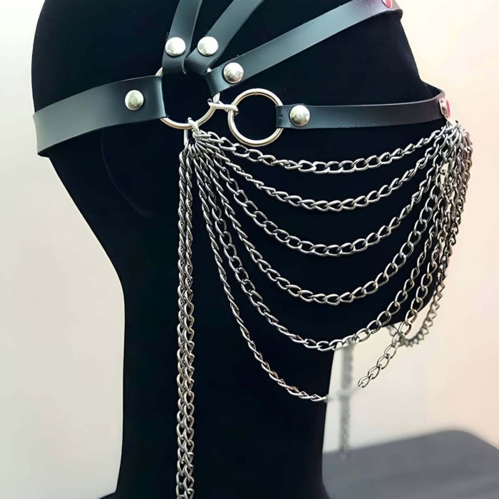 Zincirli Deri Seksi Maske - APFT465