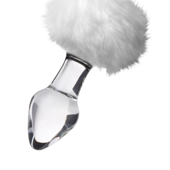 Sexus Glass anal kılıf, beyaz at kuyruğu, cam, transparan, 14 cm, Ø 4 cm