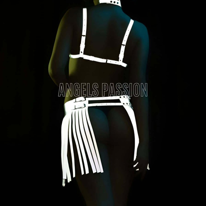 Karanlıkta Parlayan Püsküllü Etekli Seksi Harness Takım - APFT482