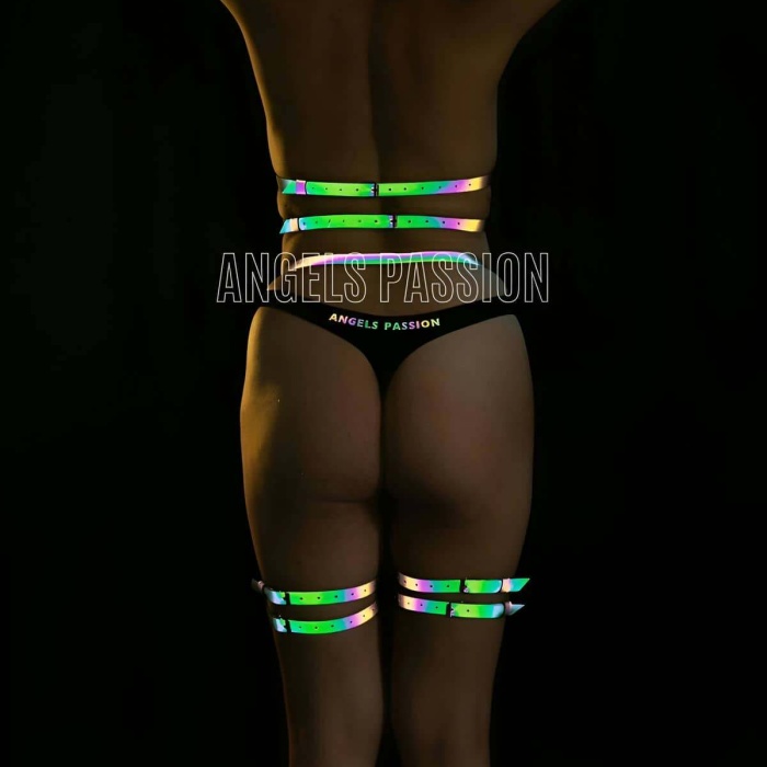 Karanlıkta Renkli Yansıma Yapan Jartiyer Büstiyer Harness Takım - APFT257