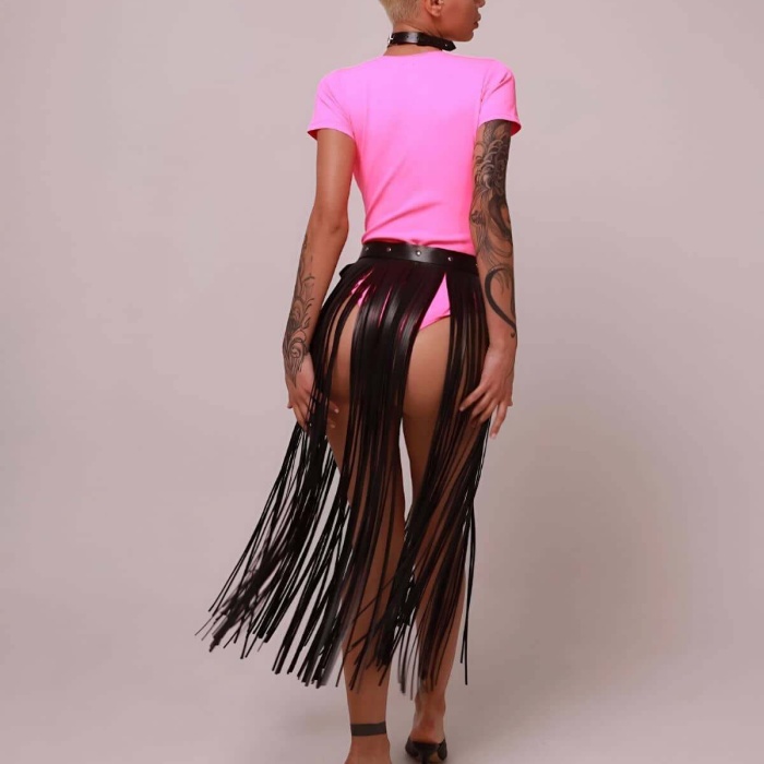 Deri Püsküllü Etek, İnce Püsküllü Boy Etek, Şık Deri Etek Harness - APFT1088