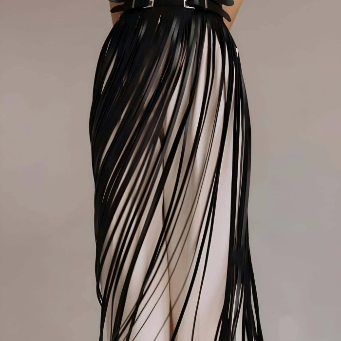 Püsküllü Deri Etek, Bel Üzeri Şık Püsküllü Deri Etek - APFT1090