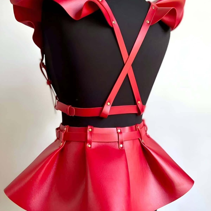 Deri Elbise Harness, Şık Mini Deri Elbise, Prenses Deri Elbise - APFT1001