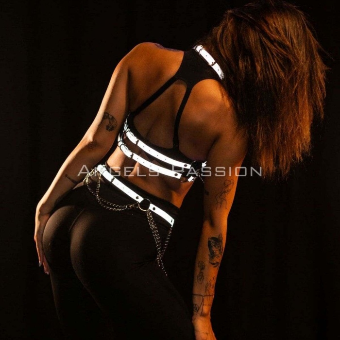 Karanlıkta Yansıyan Reflektörlü Zincirli Harness Takım, Dancewear, Partywear - APFT1365