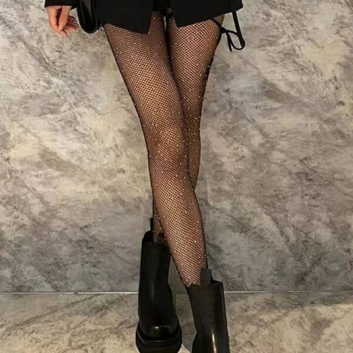 Siyah File Taşlı Çorap