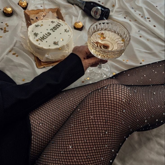 Siyah File Taşlı Çorap