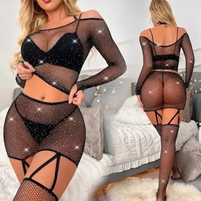 Fantazi Taşlı  File Vücut Çorabı