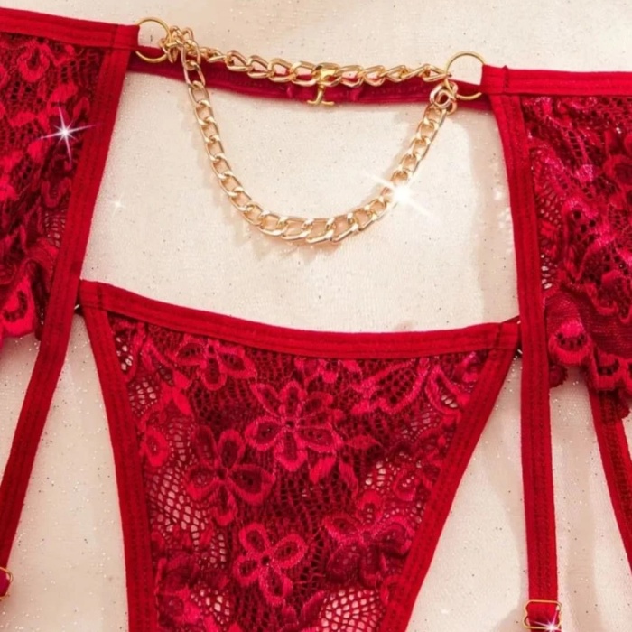 Bordo ,  Gold Zincirli Jartiyer Takımı