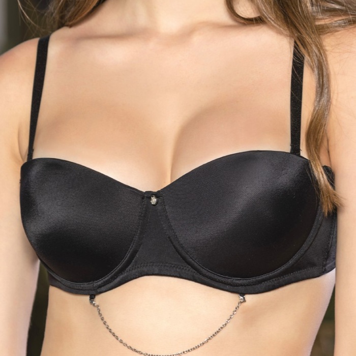 Siyah Zincir Detaylı Askısı Çıkarılabilir Push-Up Sütyen, Kadın İç Giyim