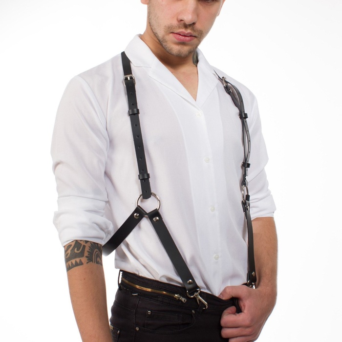 Siyah Erkek Deri Pantolon Askısı Fantazi Harness 1022