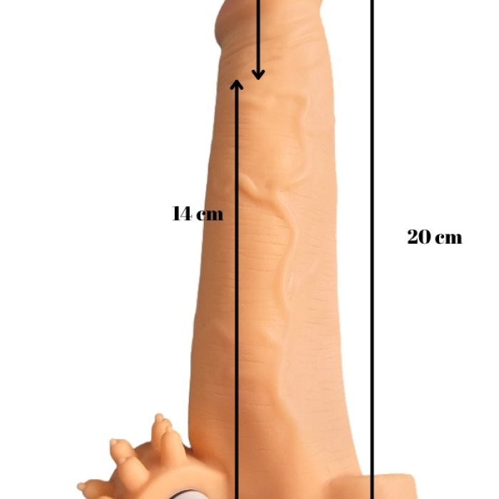 Gerçekçi Penis Kılıfı Et Dokusunda Titreşimli Testis Geçmeli 20 cm